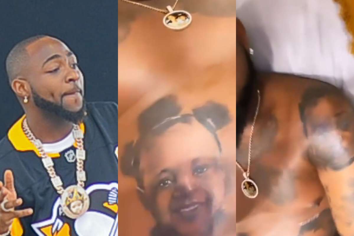 Davido gets tattoos of his 3 children on his body 