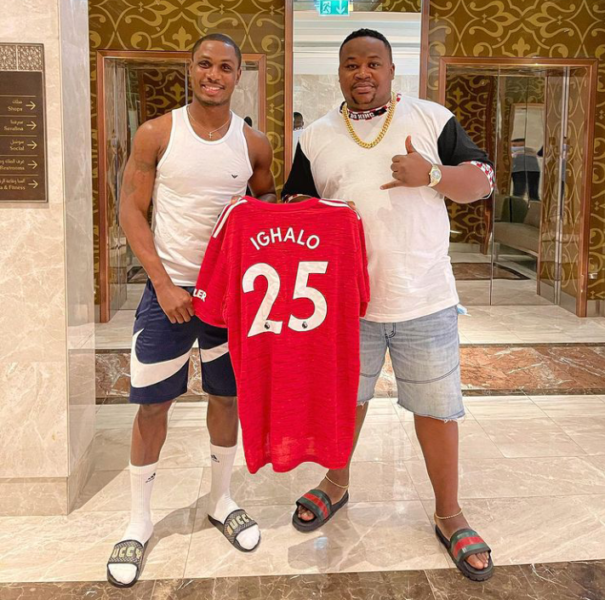 Cubana chief priest receives signed Man Utd jersey from Odion Ighalo