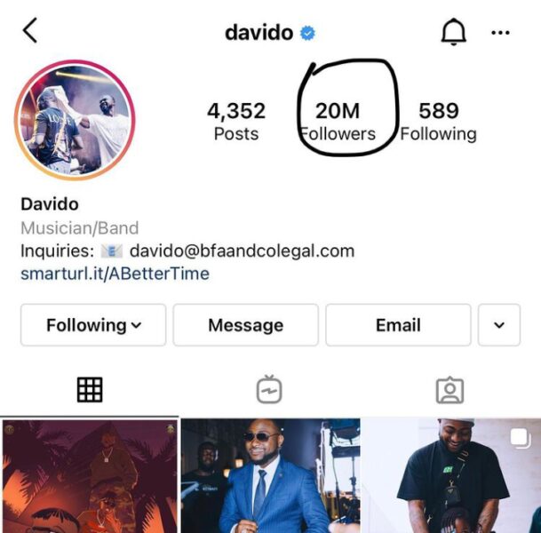 Davido hits 20 million followers on Instagram