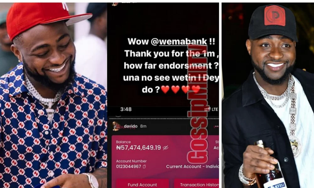 Wema Bank sends Davido N1m
