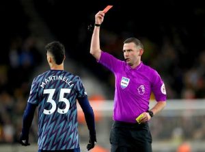 Michael Oliver slammed over controversial Martinelli's red card