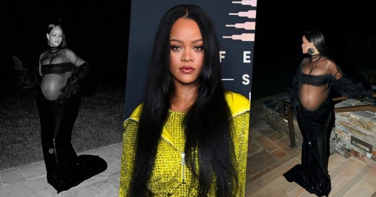 Rihanna displays her bump in sheer dress (photos)