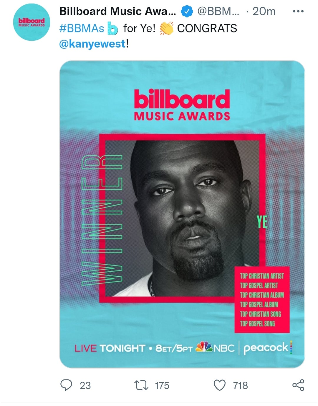 Kanye West wins Top Gospel Artist 