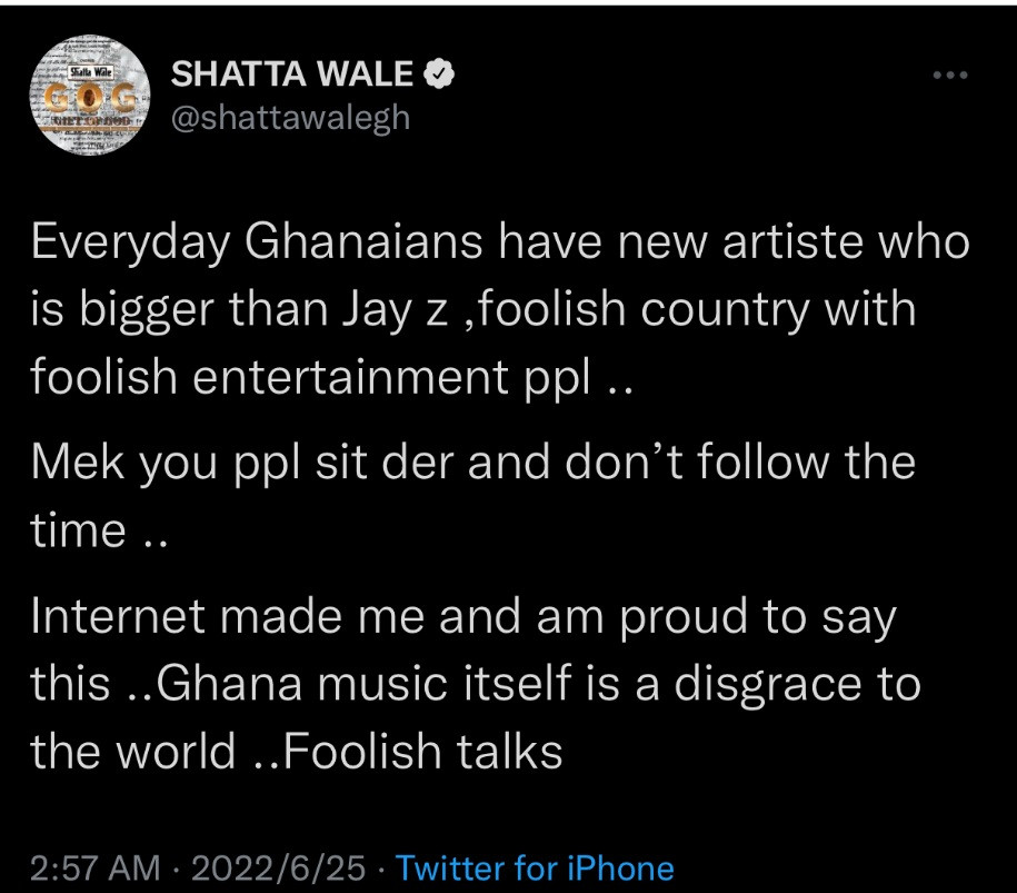 Shatta Wale speaks on Ghana music