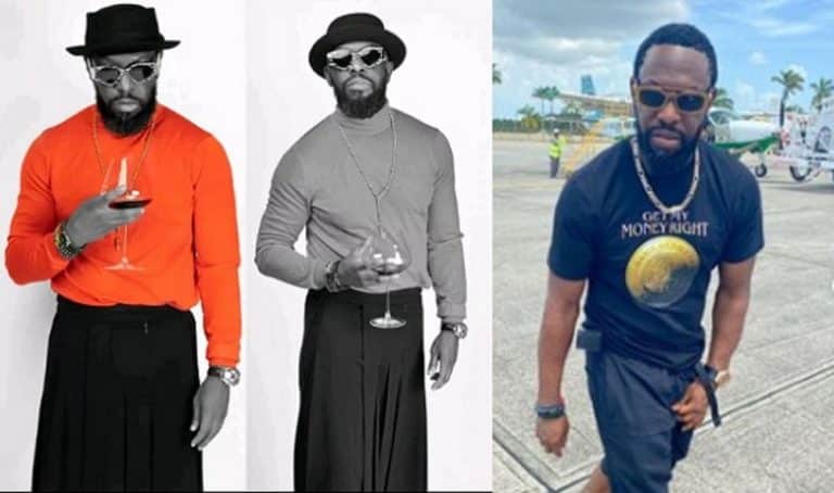 “Aging like fine wine” – Singer, Timaya gushes over himself as he steps out in skirt on his 42nd birthday