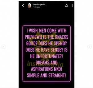 “I wish men come with recommendations from their exes” – BBNaija’s Lucy Essien cries out